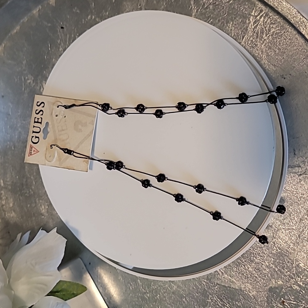 Guess Black Beaded Dangling Earrings